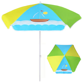 AMMSUN 5ft seaside umbrella canopy shading kids during outdoor play.