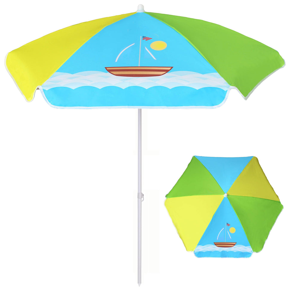 AMMSUN 5ft seaside umbrella canopy shading kids during outdoor play.