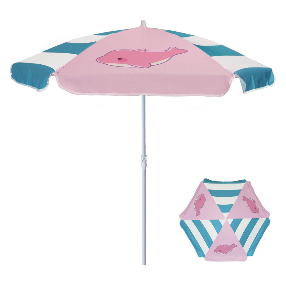 AMMSUN 5ft seaside umbrella full view offers shaded outdoor play for kids.