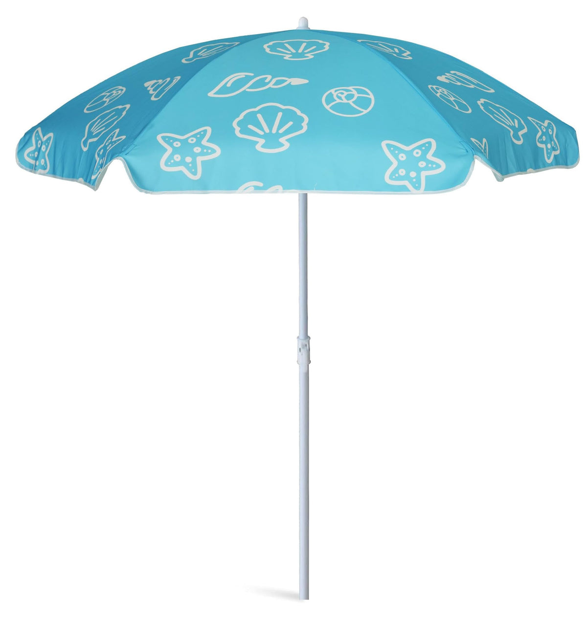 AMMSUN 5ft seaside umbrella on sand provides shade for kids at the beach.