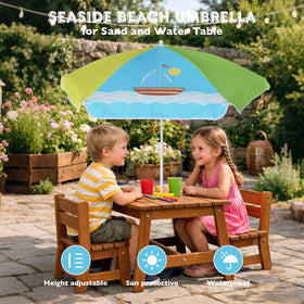 Pointed bottom pole anchors into sand for secure outdoor use.