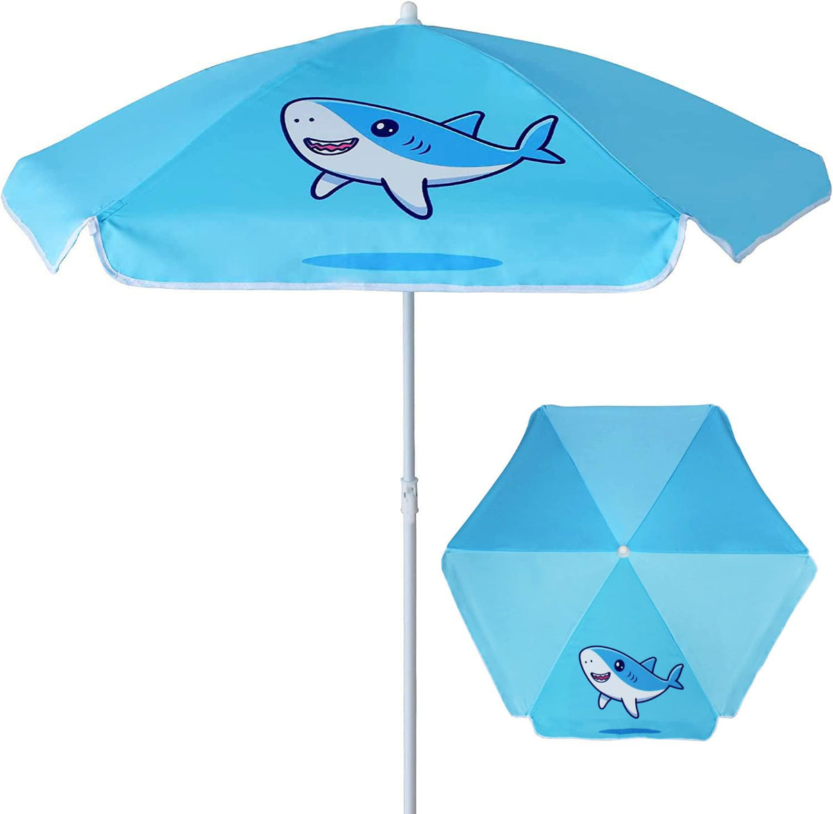 AMMSUN 5ft seaside umbrella shading a sand table for kids outdoor play