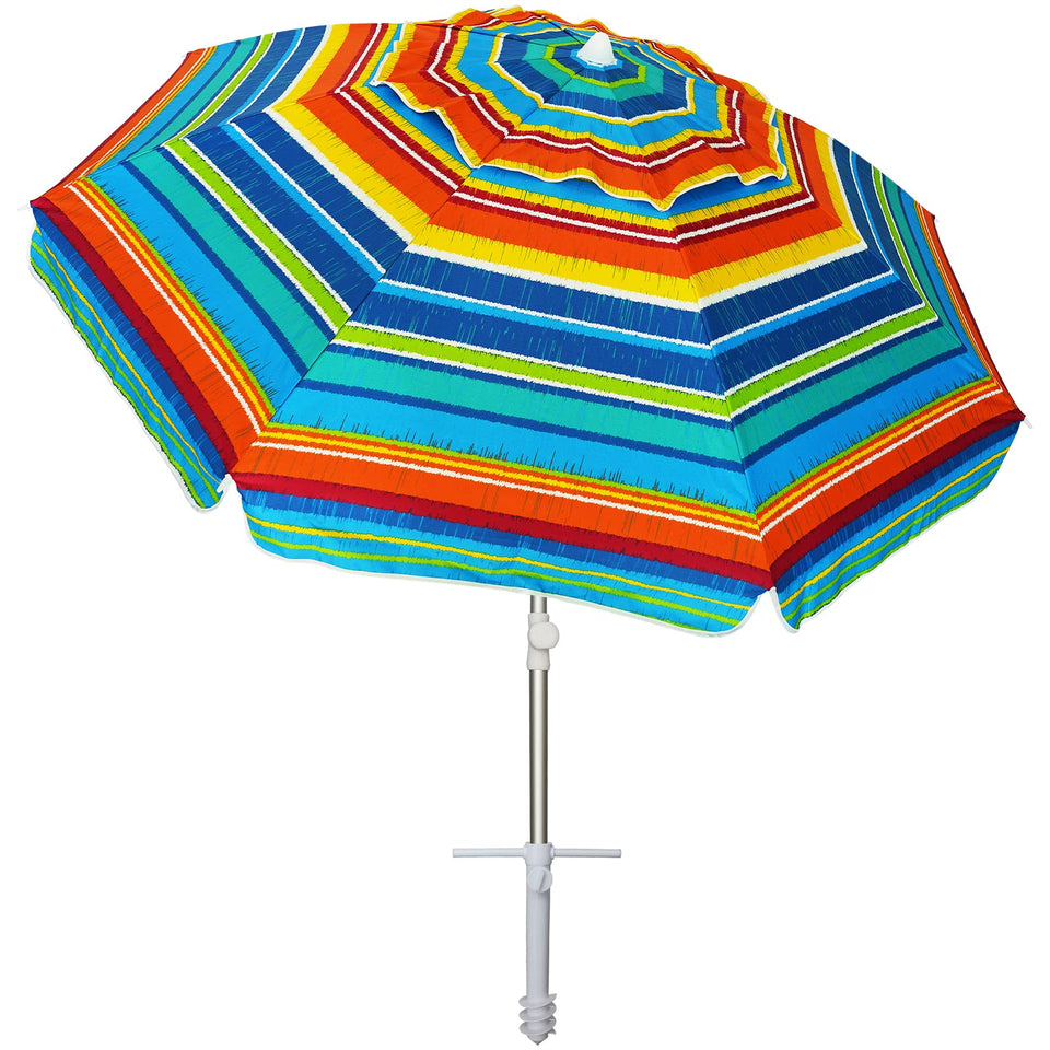 AMMSUN 6.5ft beach umbrella with sand anchor for stable shade on windy shores.