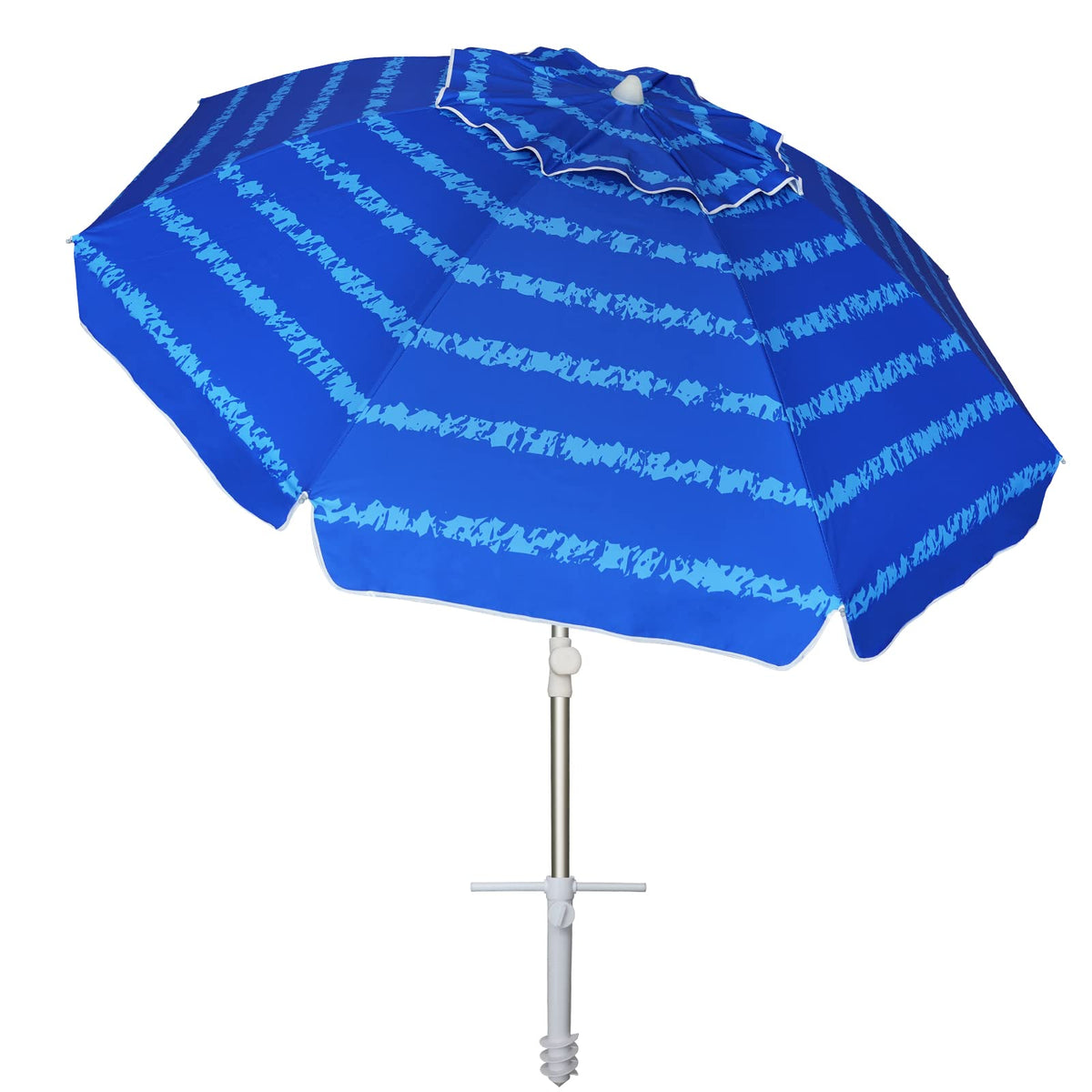 AMMSUN 6.5ft beach umbrella with sand anchor stabilizes shade on windy beaches.