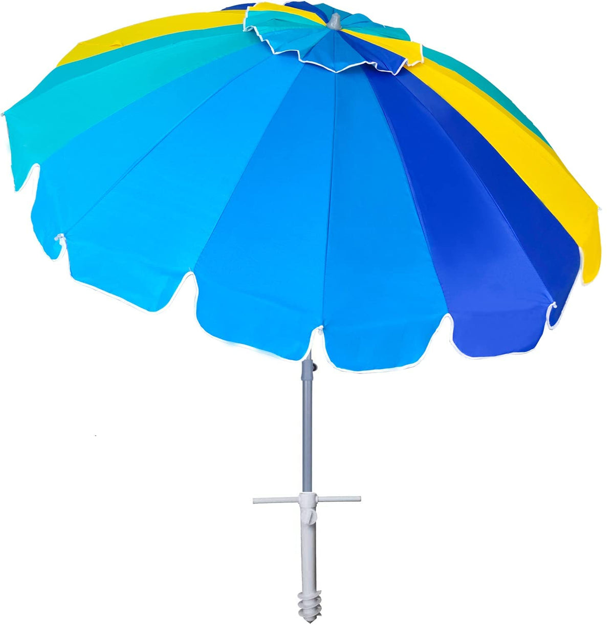 AMMSUN 7.5ft beach umbrella with stable base provides sturdy shade at the beach.