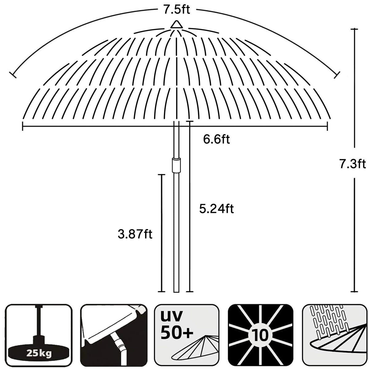 AMMSUN 7.5ft hula thatched tiki umbrella lightweight at 7.8 lbs