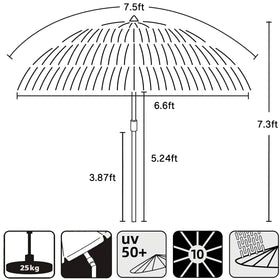 AMMSUN 7.5ft hula thatched tiki umbrella lightweight at 7.8 lbs