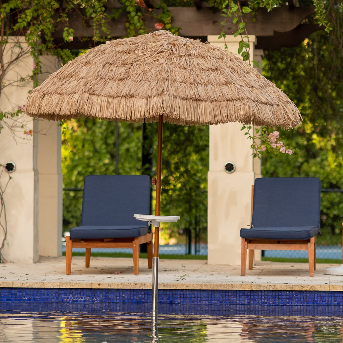 AMMSUN 7.5ft hula thatched tiki umbrella tropical ambiance at outdoor space