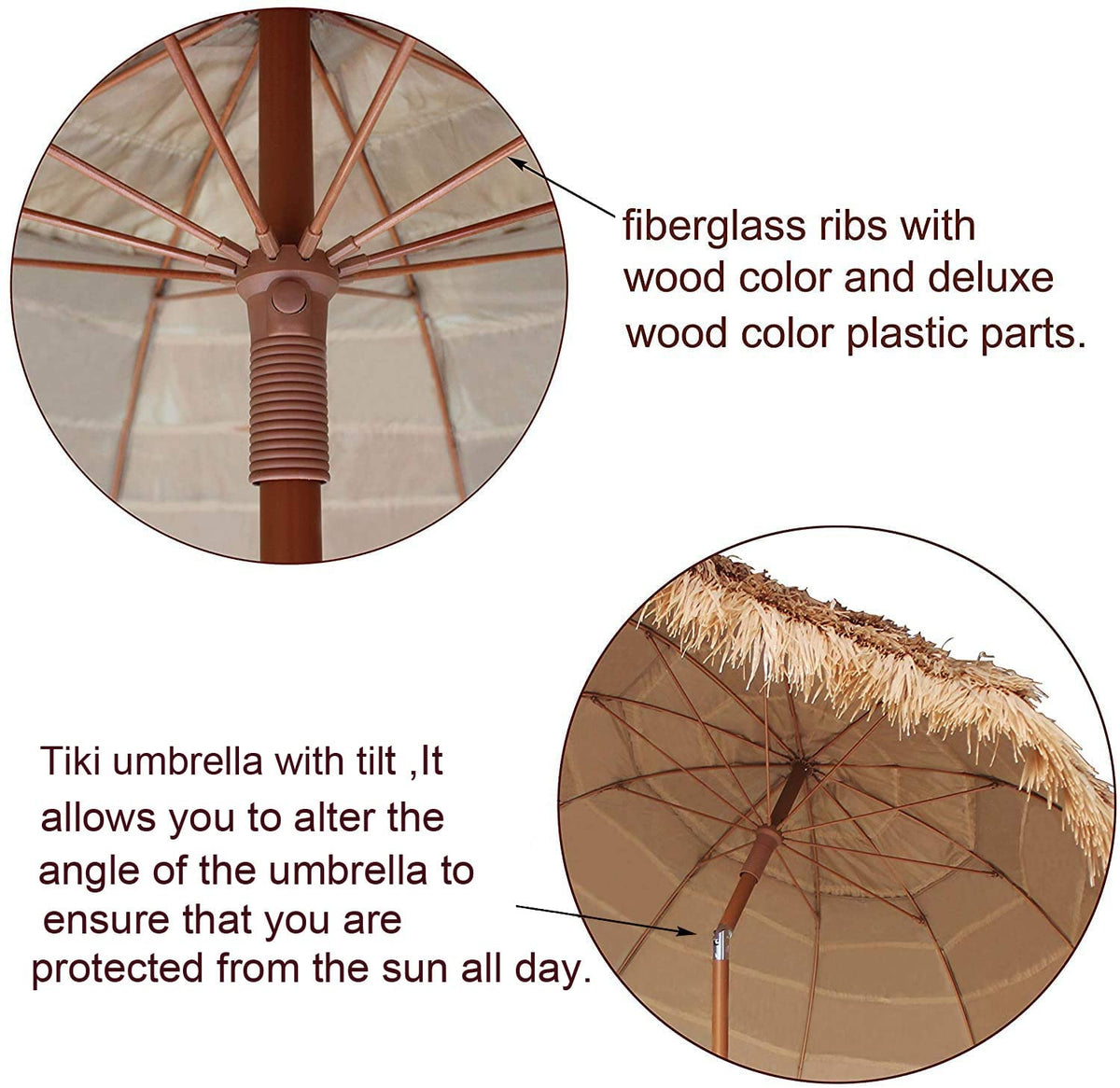 AMMSUN 7.5ft hula thatched tiki umbrella UPF 50+ protection blocks UV rays