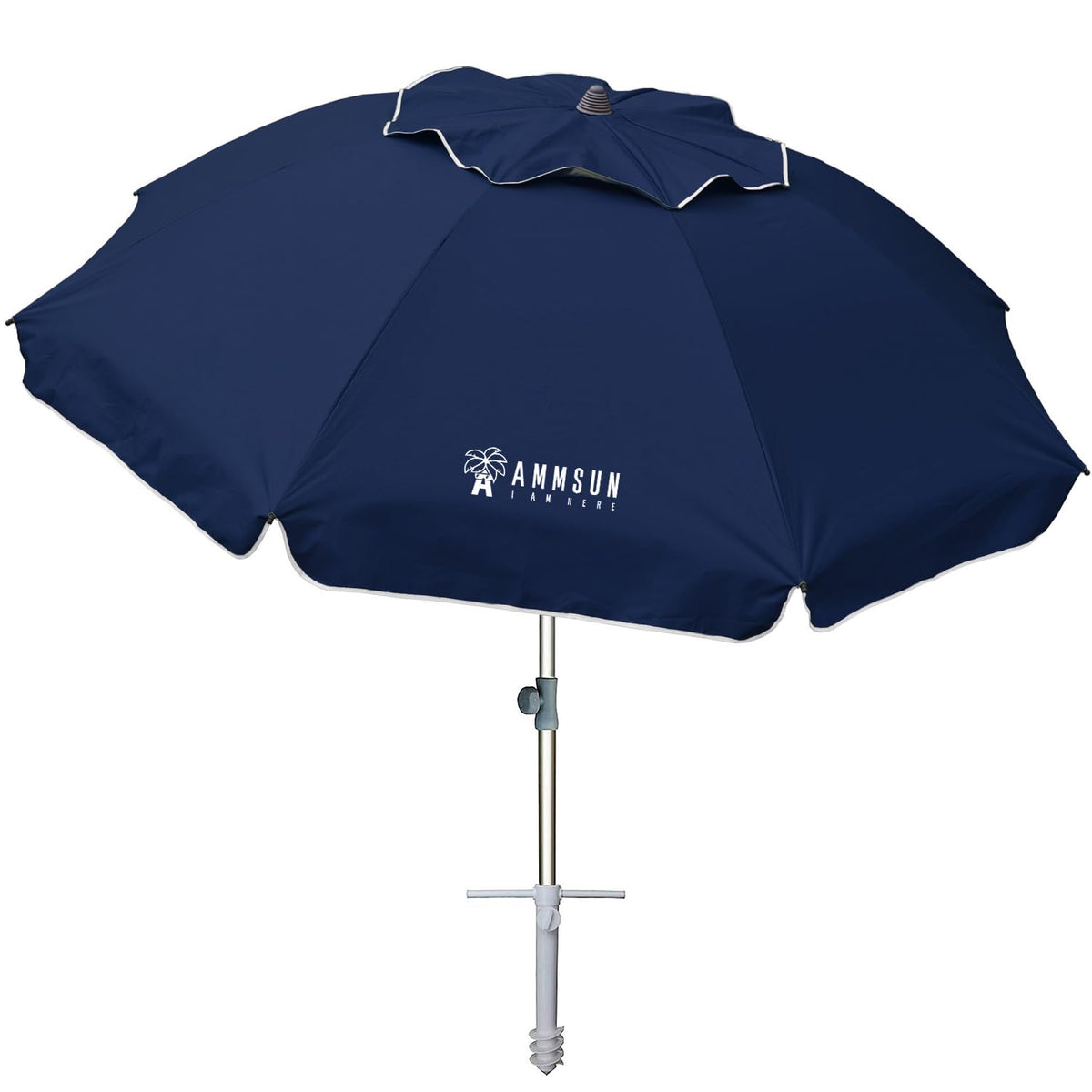 AMMSUN 7ft beach umbrella with sand anchor for stable shade.