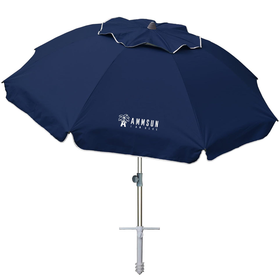 AMMSUN 7ft beach umbrella with sand anchor for stable shade.
