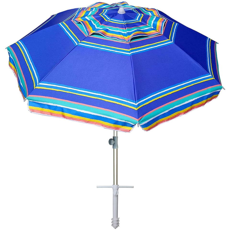 AMMSUN 7ft beach umbrella with sturdy frame for shaded comfort on the sand.