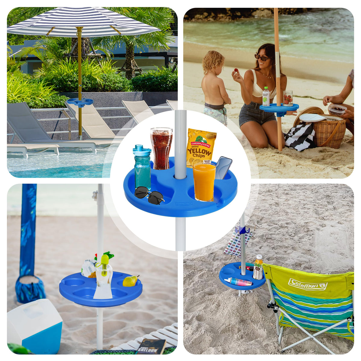 AMMSUN 13-inch table helps keep sand out of snacks and drinks