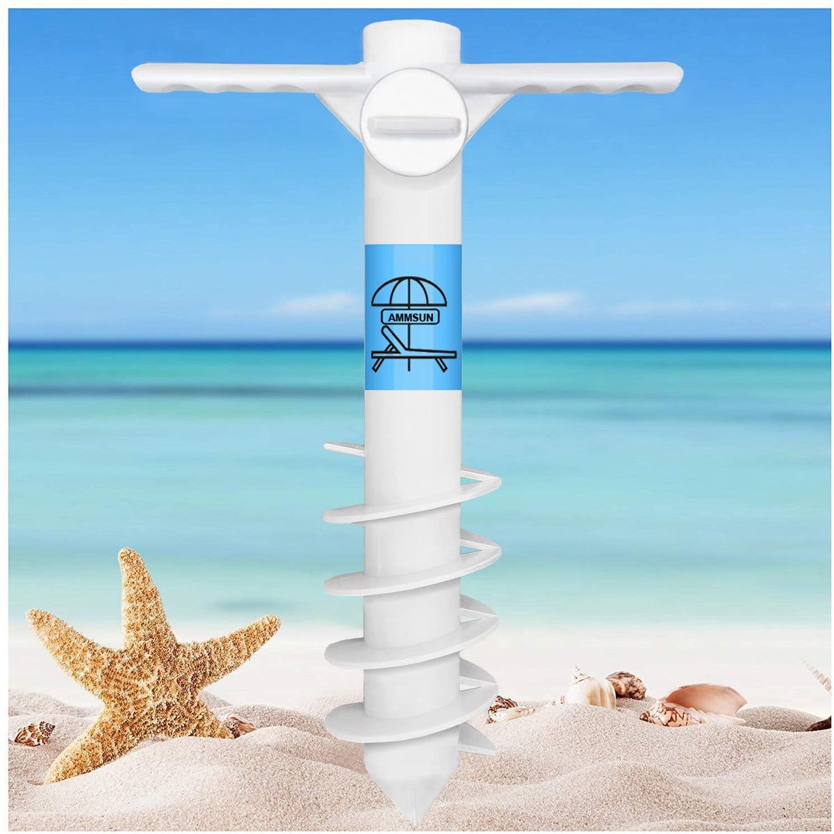 AMMSUN Beach Umbrella Sand Anchor with 5-spiral design stabilizes your shade in windy beach days