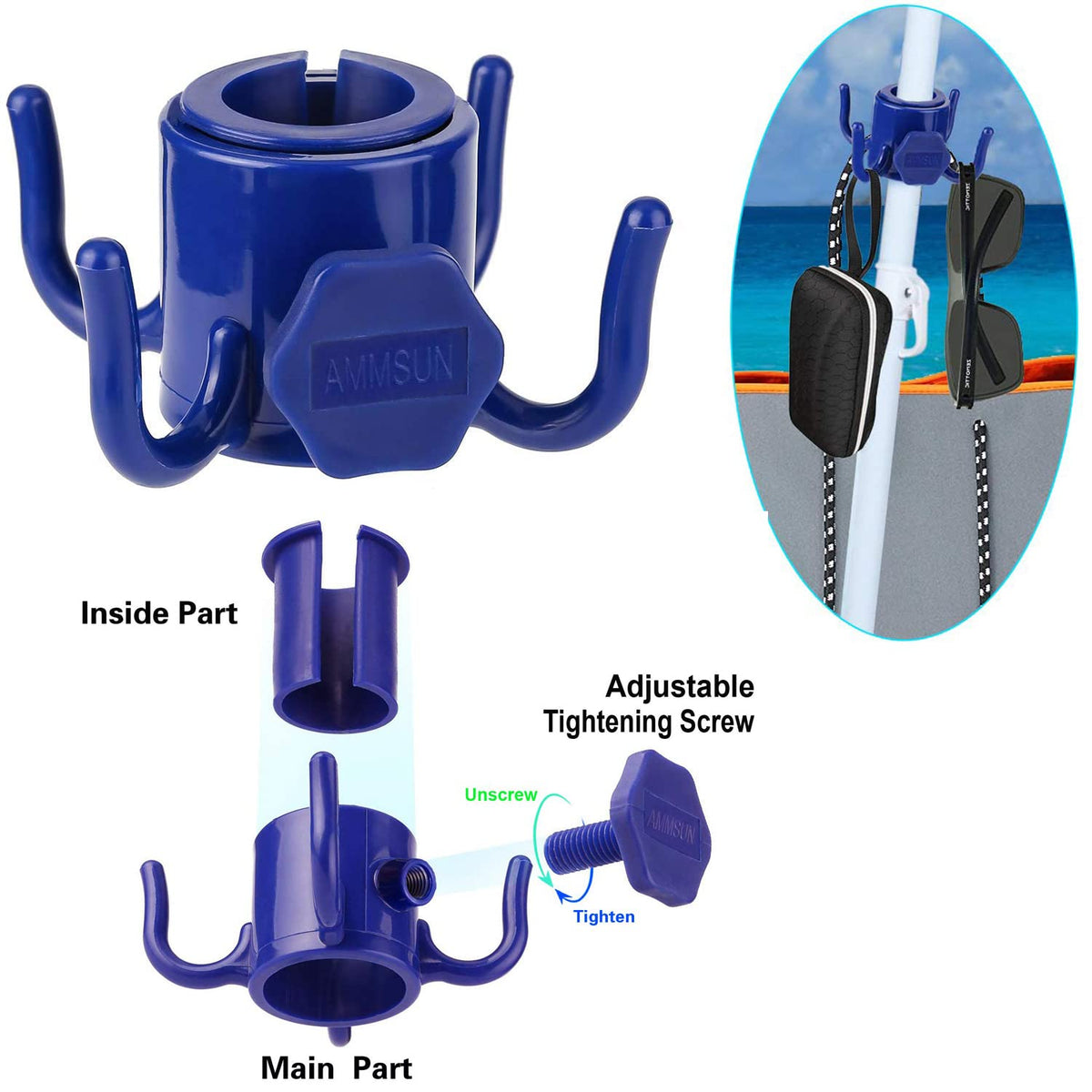 AMMSUN umbrella hook keeps towels and bags off the sand
