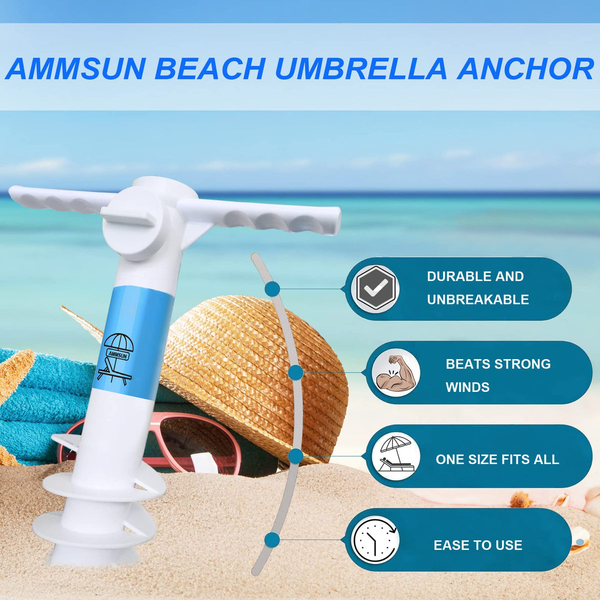 AMMSUN universal-fit anchor works with most umbrella poles for quick setup