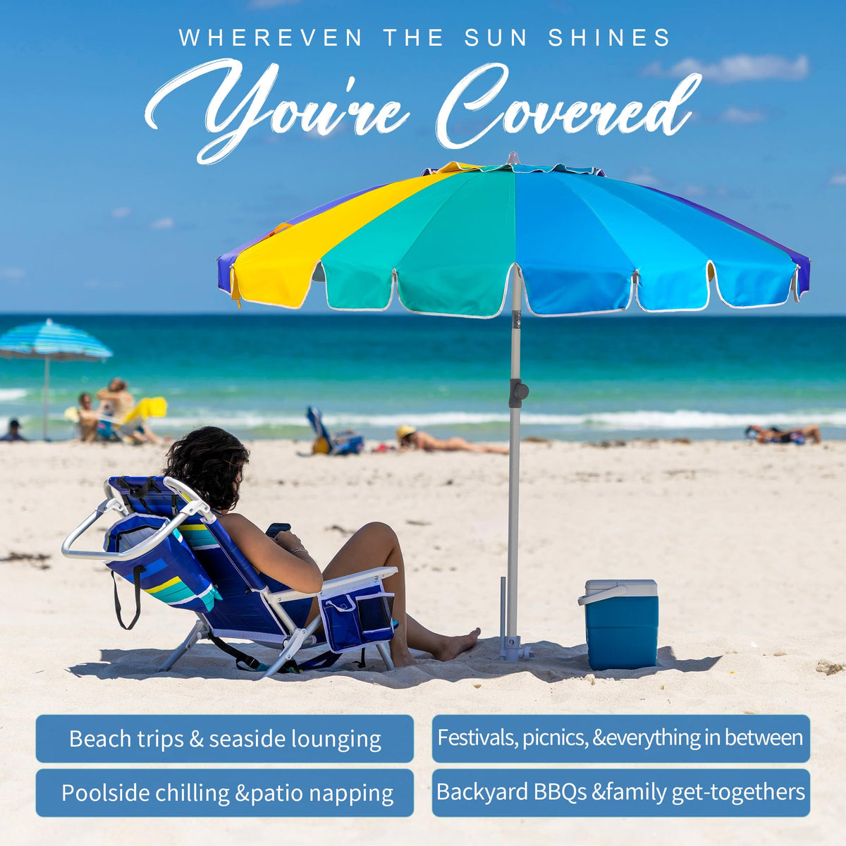 AMMSUN sand anchor keeps the umbrella secure on windy shores.