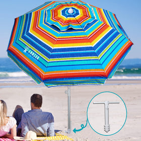 AMMSUN beach umbrella with silver interior provides UPF50+ sun protection.