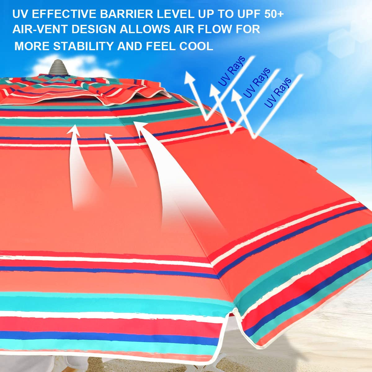 AMMSUN umbrella tilt feature enables easy shade adjustment without moving