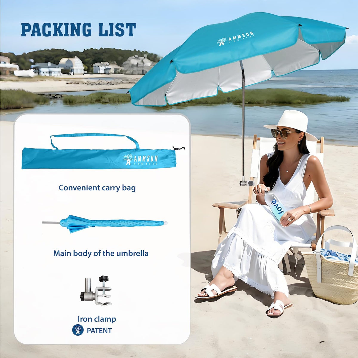 AMMSUN clamp-on design fits strollers, chairs, wagons, and wheelchairs.
