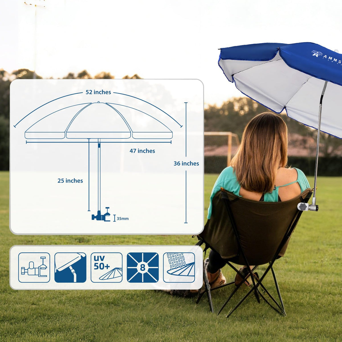 AMMSUN lightweight umbrella weighs 2 pounds for easy transport