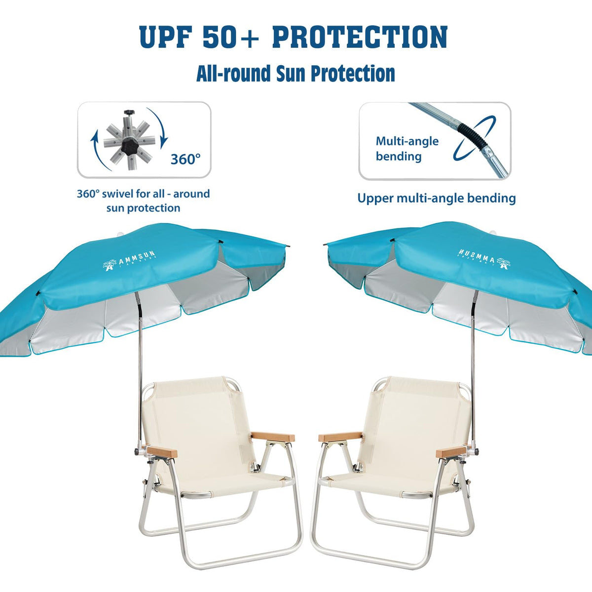 AMMSUN tilt-swivel feature lets you block sun from any angle.
