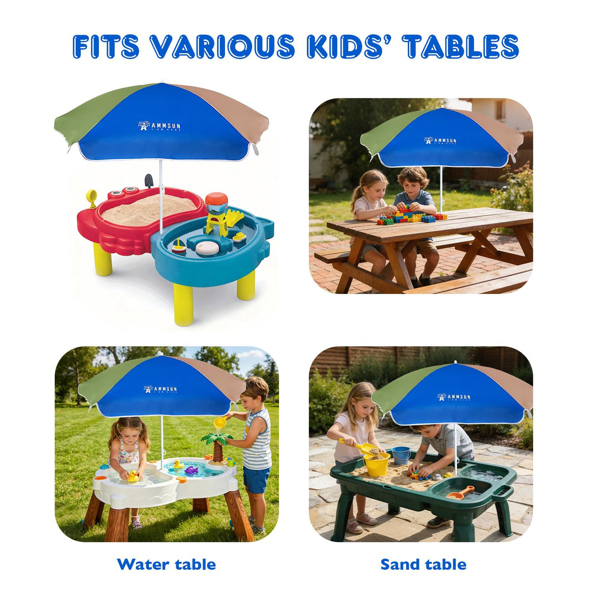 AMMSUN fits most kids water tables for quick shade outdoors.