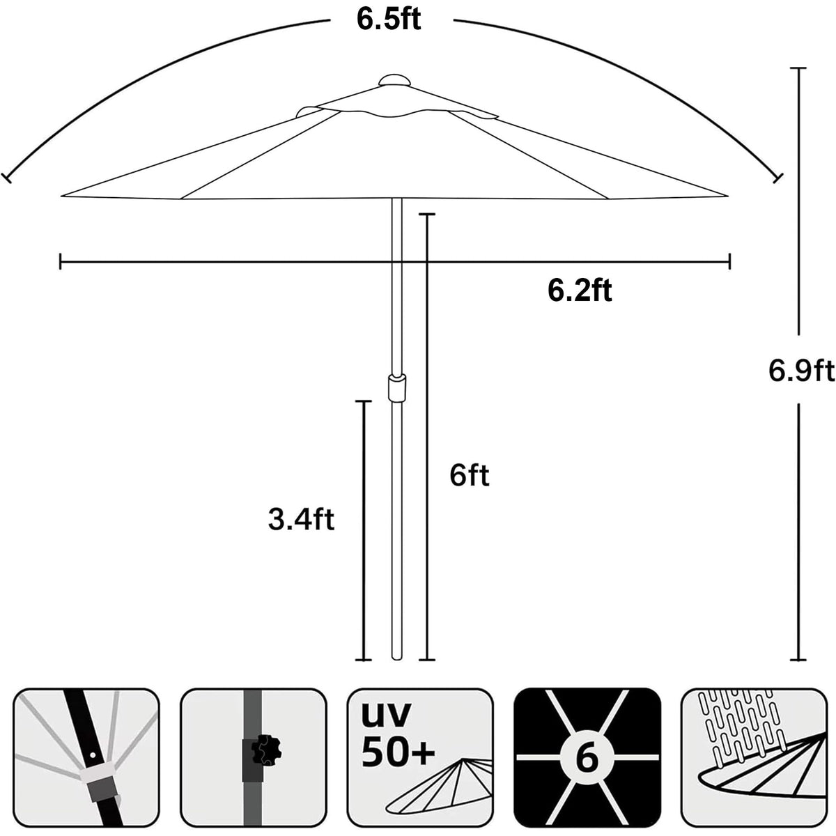 AMMSUN umbrella shown on a deck setup, ideal for small spaces.