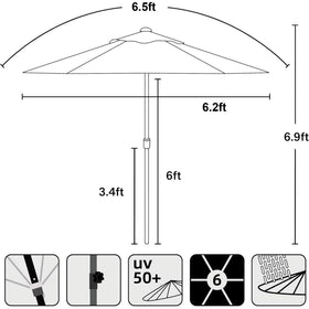 AMMSUN umbrella shown on a deck setup, ideal for small spaces.