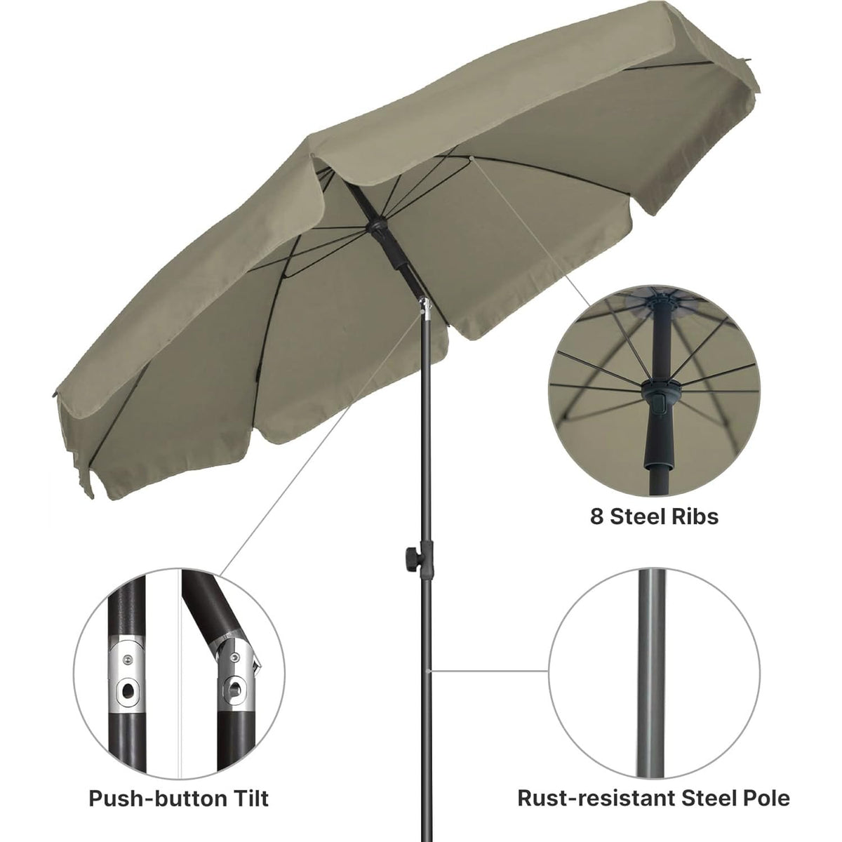 AMMSUN tilt-push-button umbrella adjusts shade as the sun moves