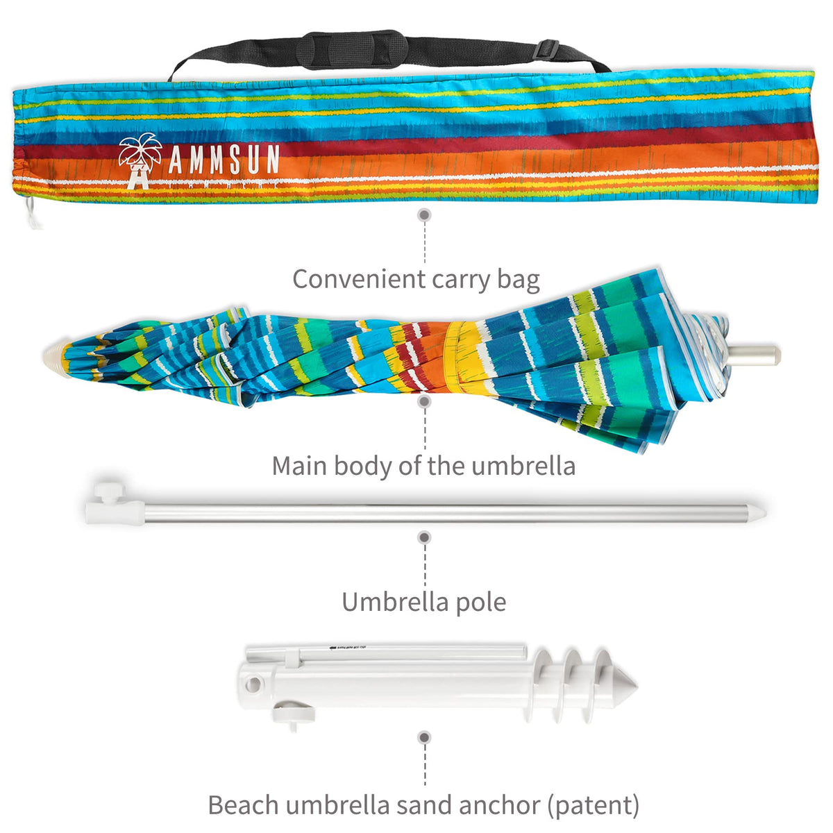 AMMSUN sand anchor and vent design boost wind tolerance.