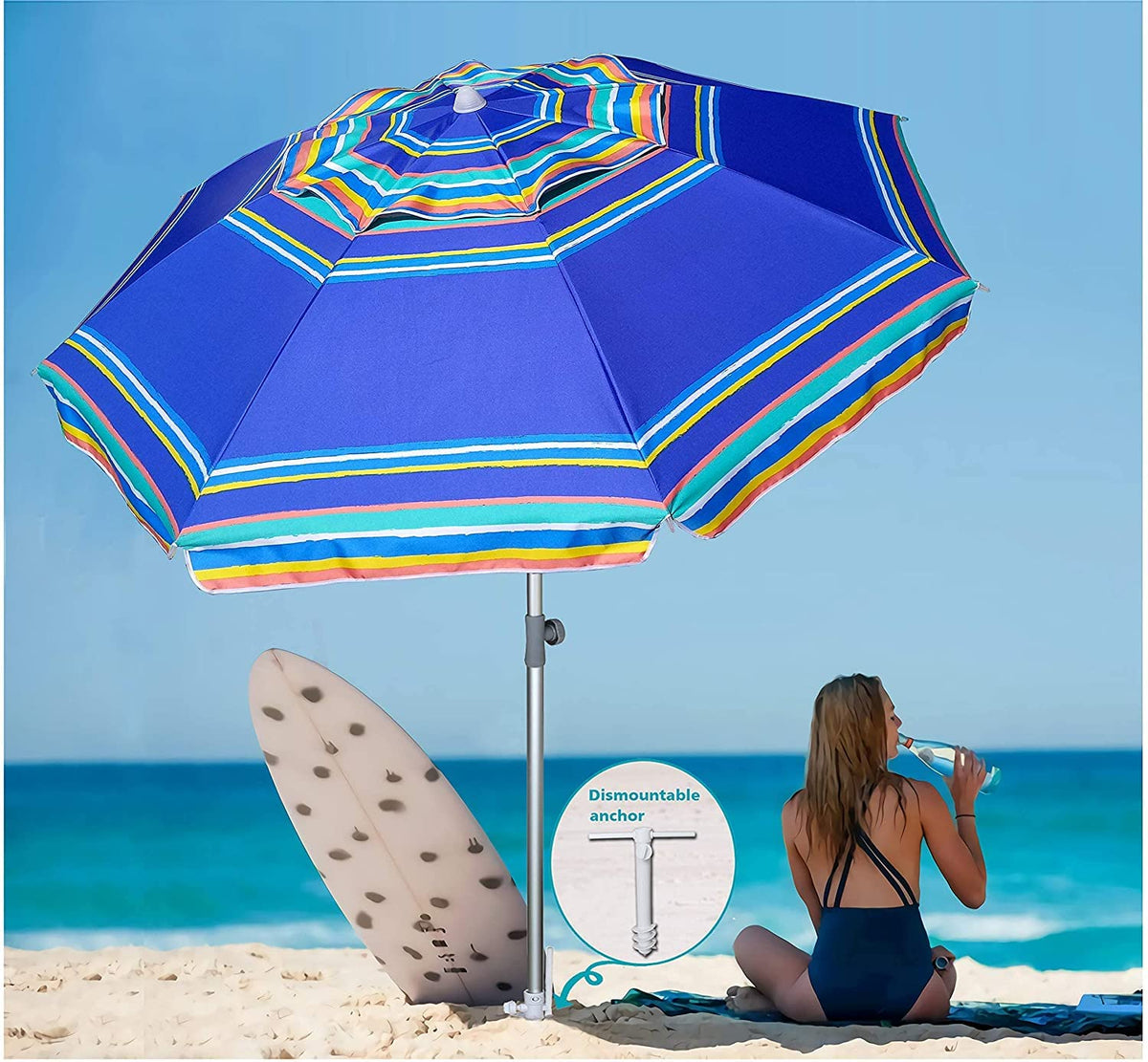 AMMSUN sand anchor secures your umbrella against wind on windy shores.