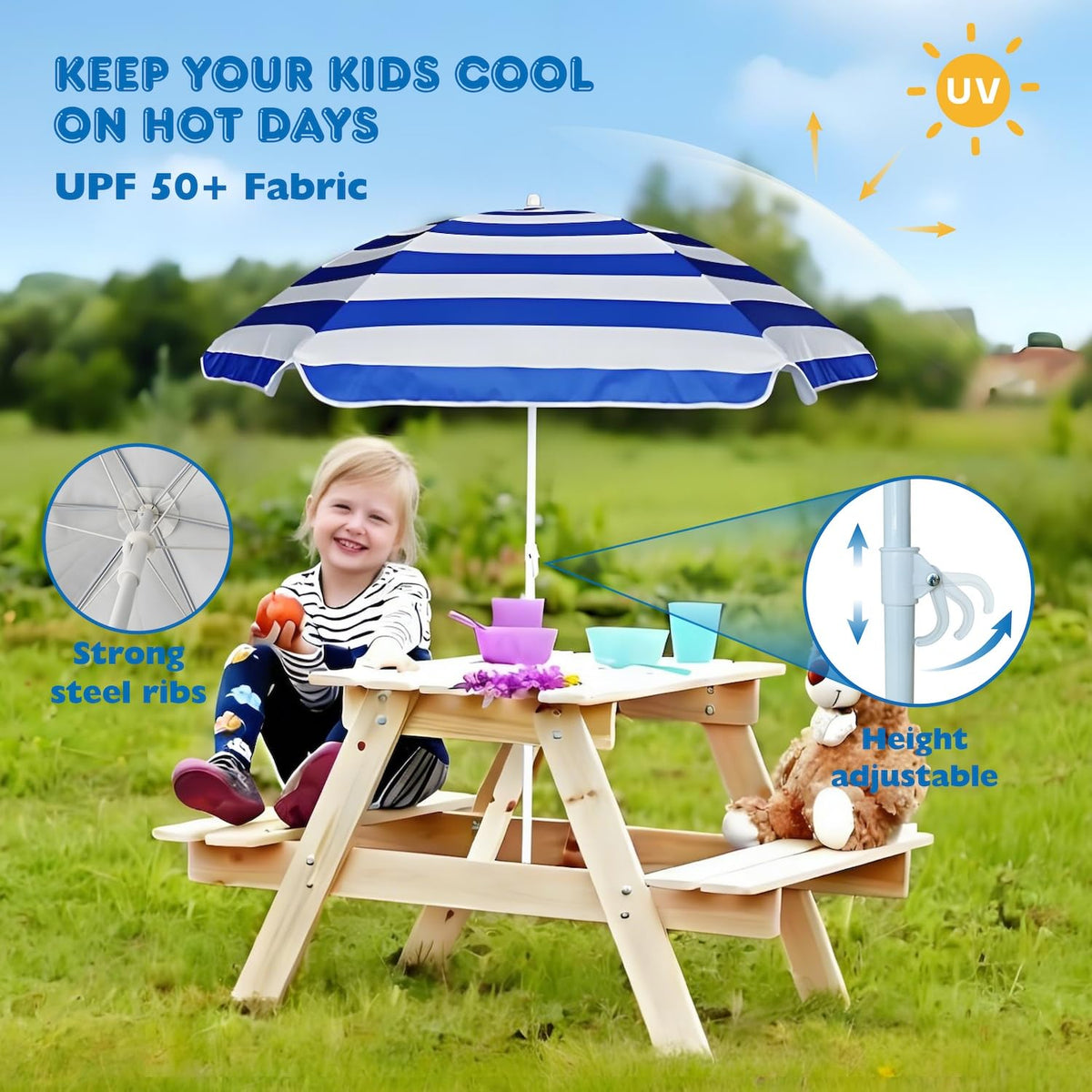 AMMSUN UPF 50+ canopy blocks strong sun for water table play.