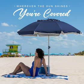 AMMSUN umbrella with silver coating blocks UV and resists water.