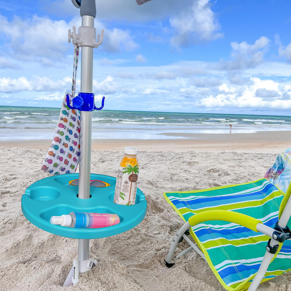 AMMSUN umbrella table with adjustable pole adapter fits most umbrellas securely