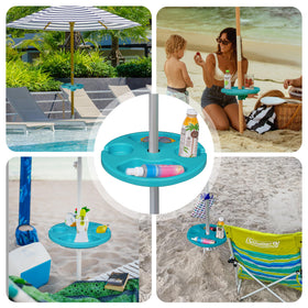 AMMSUN teal table fosters tidy setup on patio or poolside