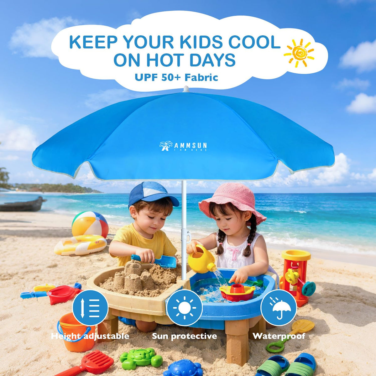 AMMSUN water table umbrella with push-up design for quick setup