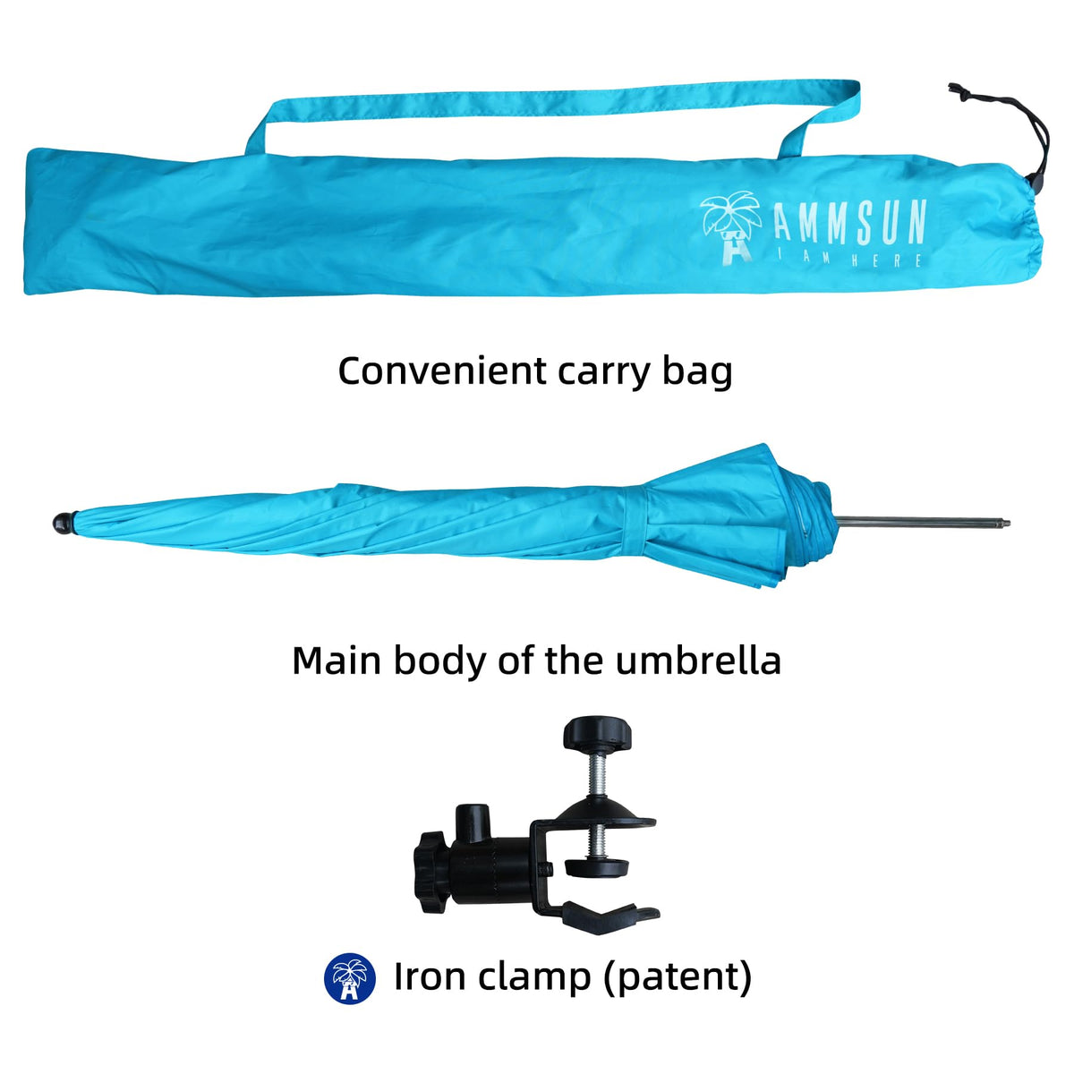 AMMSUN XL Chair Umbrella includes a carry bag with shoulder strap for on-the-go use.