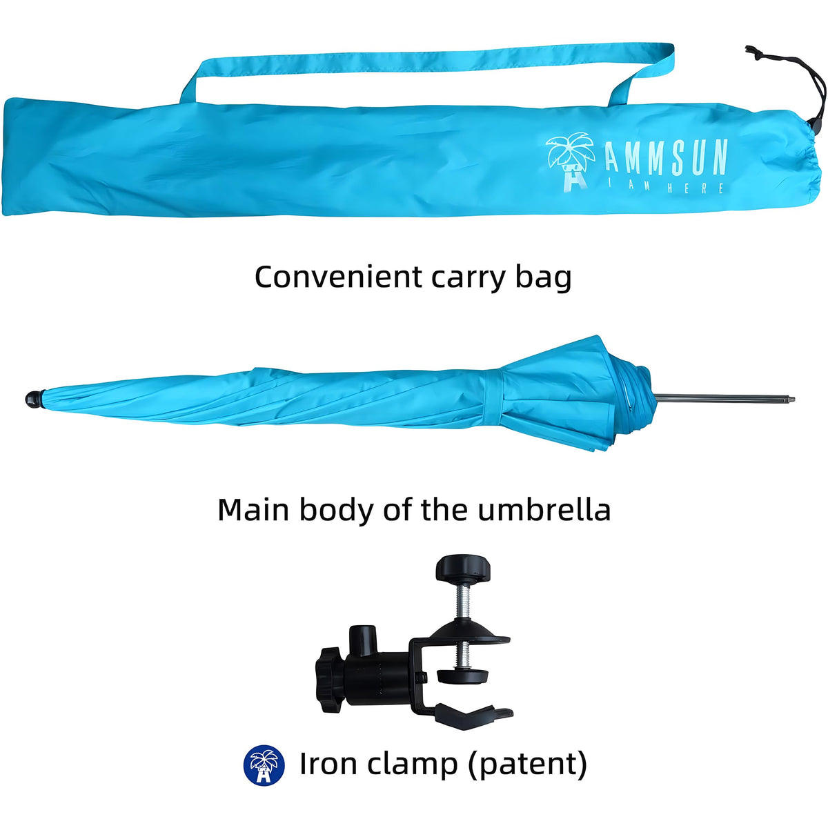 AMMSUN XL Chair Umbrella universal clamp attaches to chairs and strollers