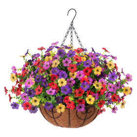 Ammyoo artificial daisy hanging basket viewed from front for outdoor decor