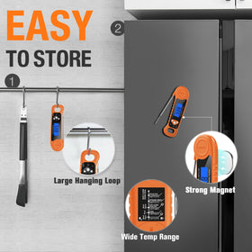 AMMZO thermometer package includes batteries, guide, and support