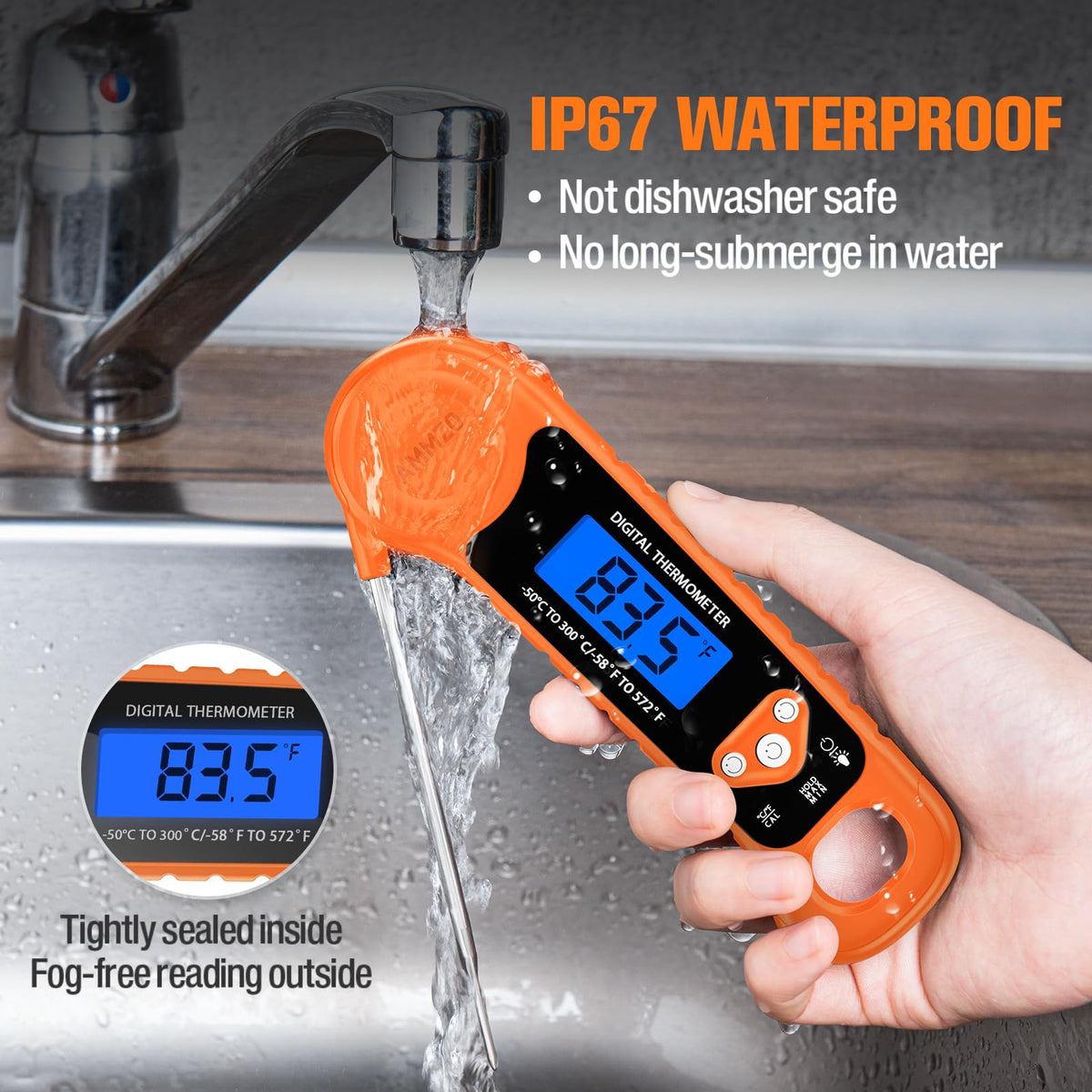 AMMZO IP67 waterproof thermometer during grilling