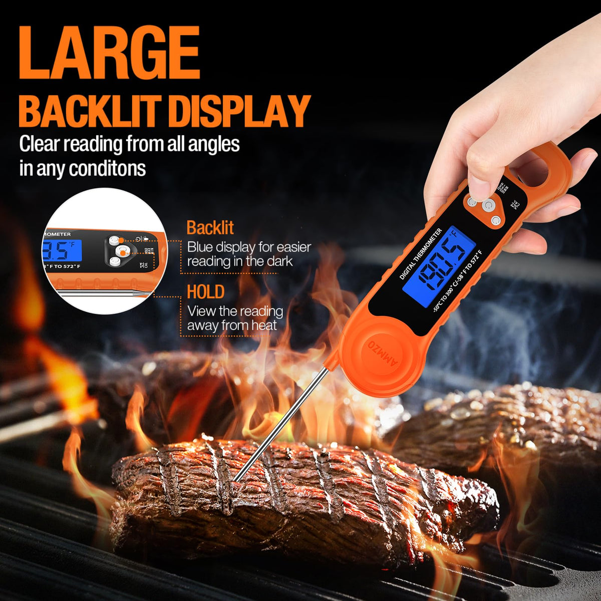 AMMZO retractable probe and anti-slip grip for safe handling