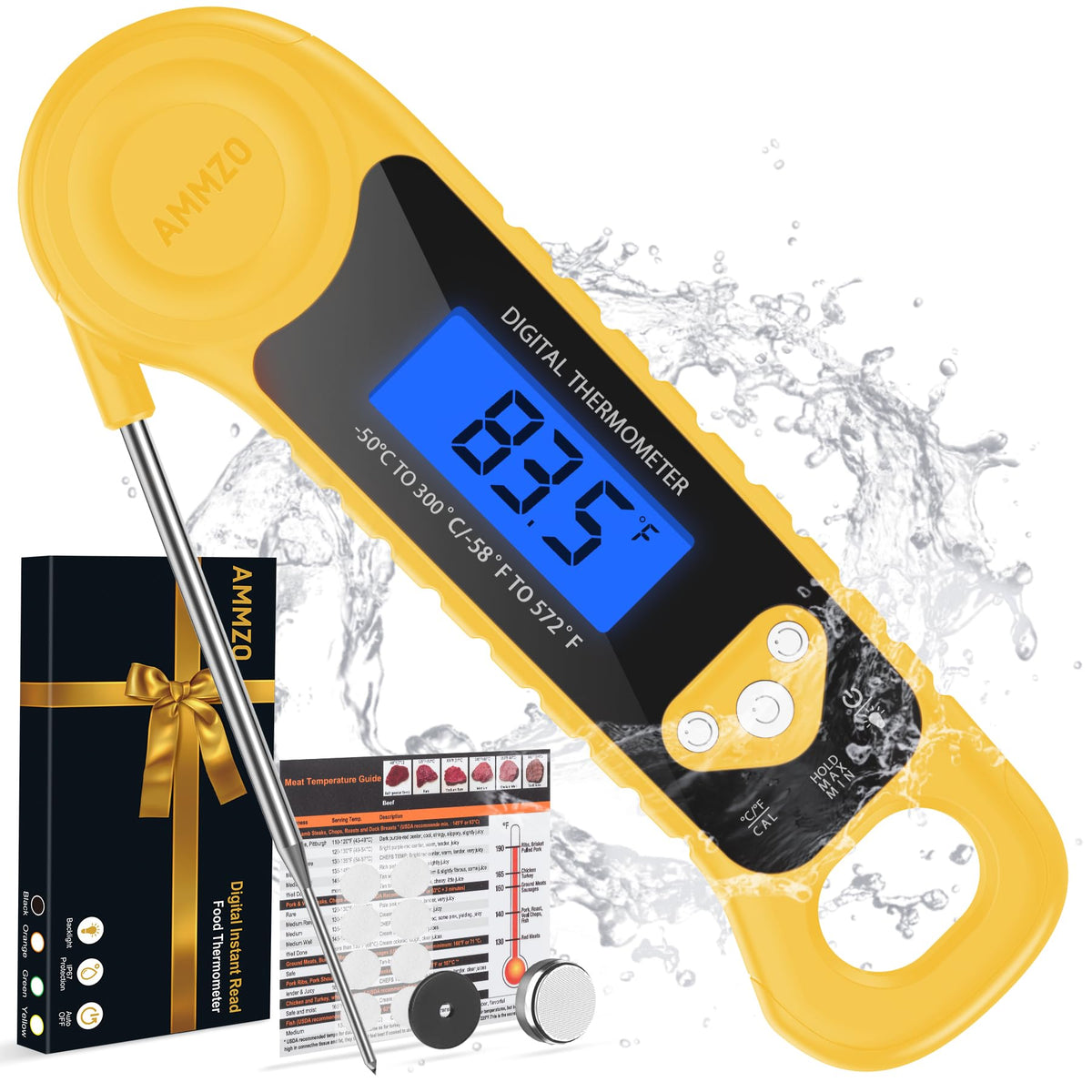 AMMZO Meat Thermometer Instant Read shows fast temperatures for grilling and cooking precision