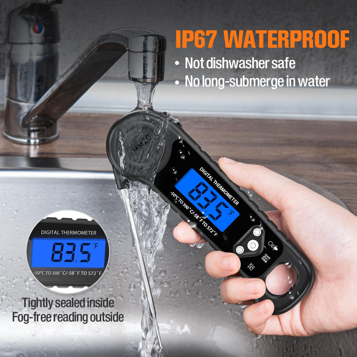 AMMZO IP67 waterproof design allows easy cleaning after cooking.