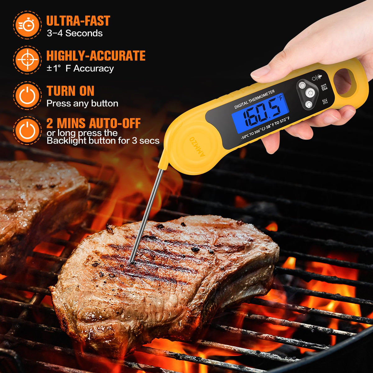 AMMZO IP67 waterproof thermometer probe for easy cleanup in wet cooking environments