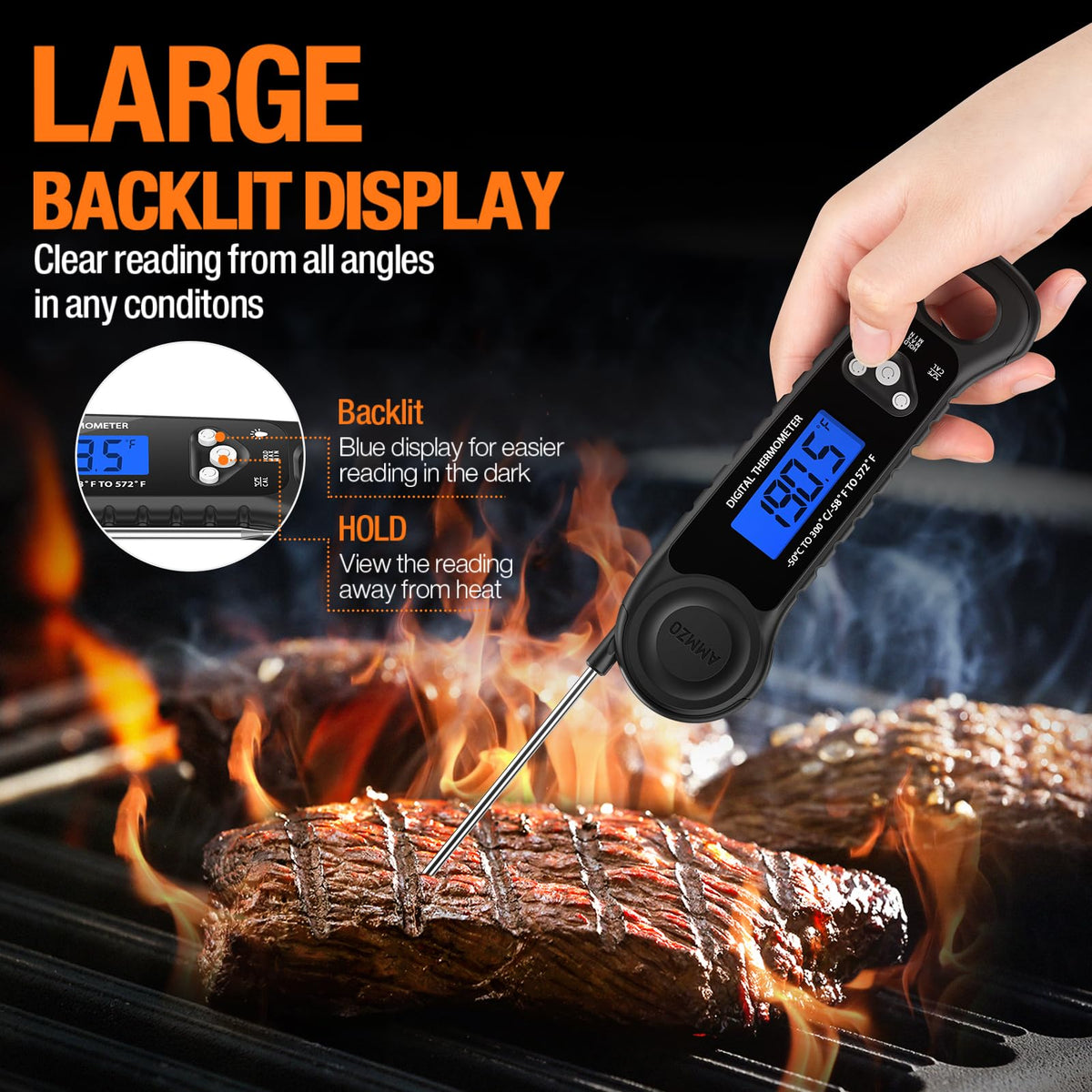 AMMZO retractable probe keeps hands safe during high-heat checks.