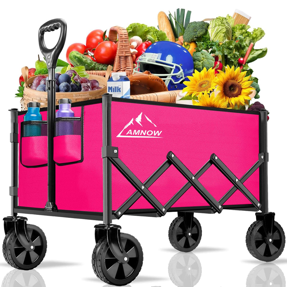 AMNOW collapsible wagon with 350 lbs capacity for outdoor groceries and gear.