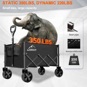 AMNOW collapsible wagon 350lbs-capacity ideal for groceries, camping supplies, and garden tools.