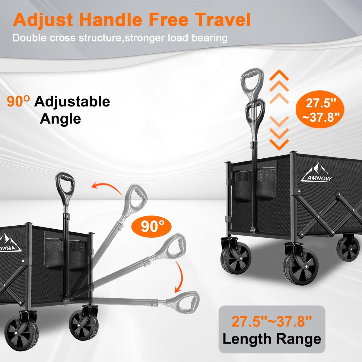 AMNOW 360-degree front wheels handle tight turns on uneven paths.